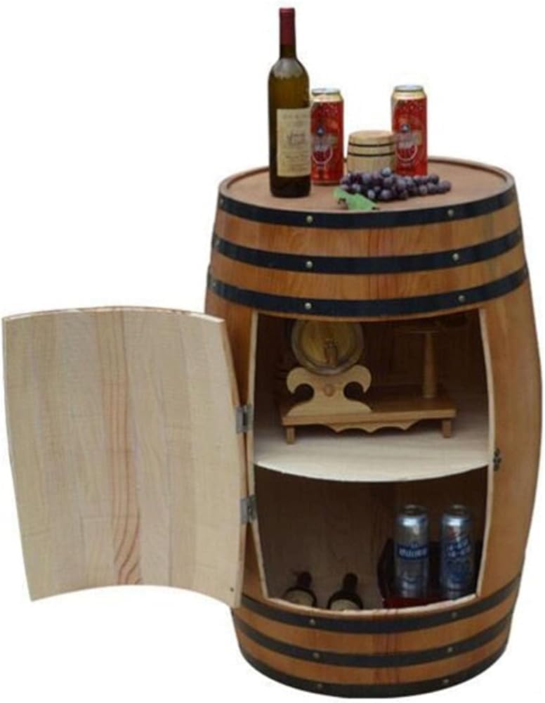 oak wine barrel with Door wedding props winaery Beer barrel decorative barrel - Rustic Wine Storage Shelf Organizer - Solid Wood Decorative Barrel Display lockers for Wine Bar & Home(Size:Height 55cm)