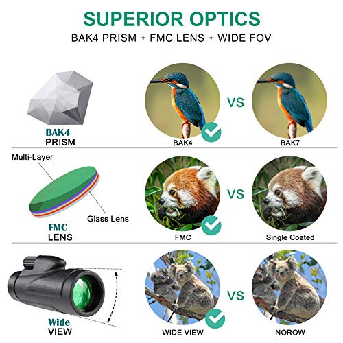 Hawiton Monocular Telescope High Power with Smartphone Holder & Tripod- 12X50 HD FMC Lens & BAK4 Prism Dual Focus Optics Zoom, Low-Light Night Vision Waterproof Monocular Binoculars for Bird Watching - Thumbnail 5