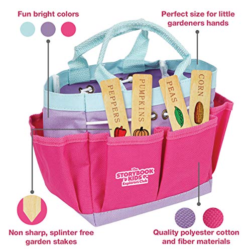 Kids Gardening Tools - includes Sturdy Tote Bag, Watering Can, Gloves, Shovels, Garden Stakes, and a Delightful Children's Book