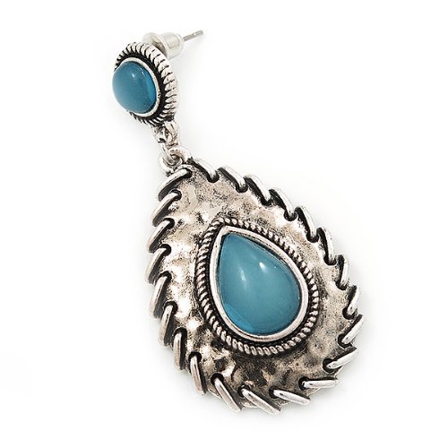 Pendientes redondos acrílico turquesa plata quemada vintage joyería mujer 2