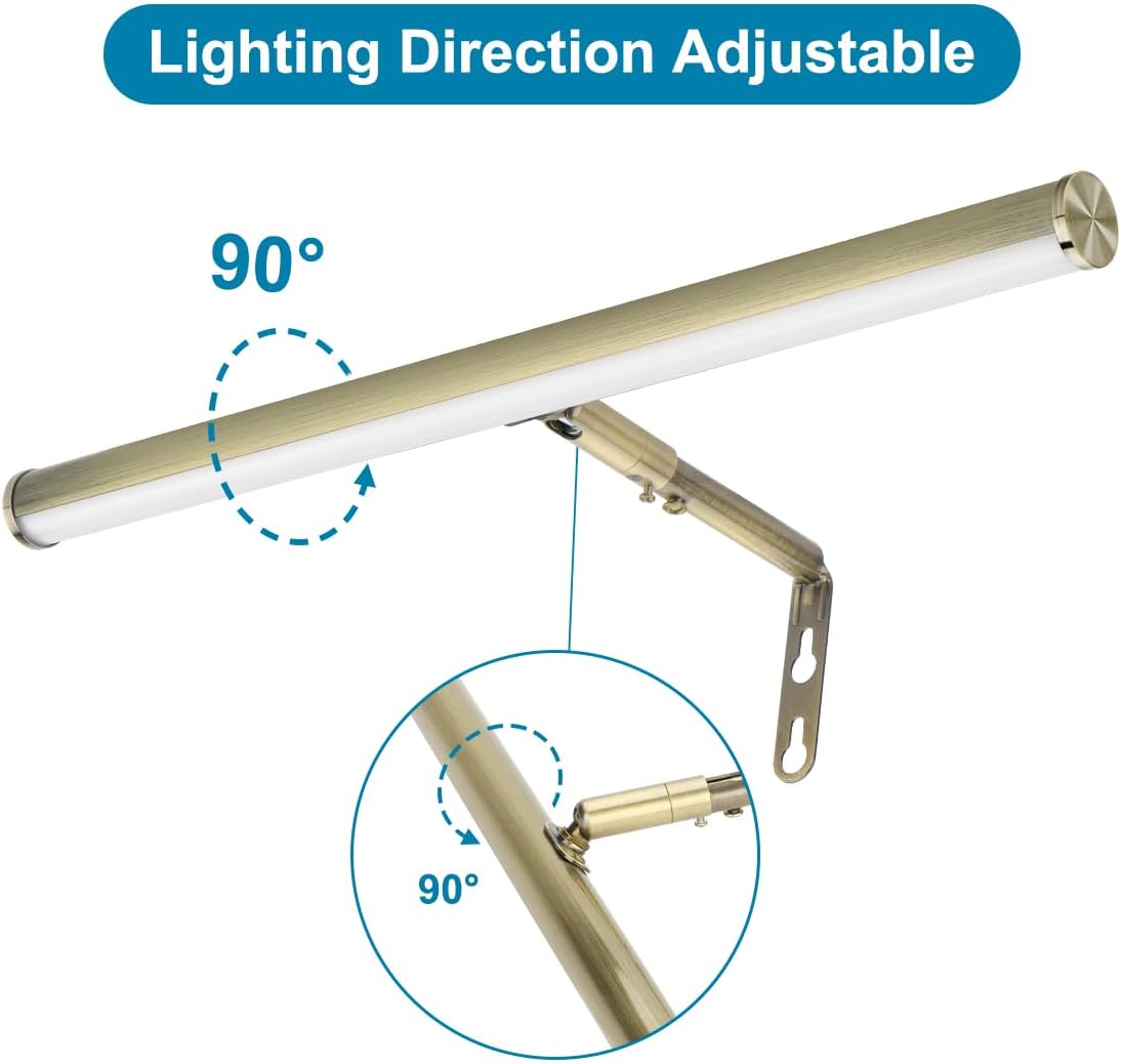 xbuyee led picture lights for paintings plug in, 16inch 6w adjustable art light gallery wall light for display art work, antique brass finish, cri90+, 3000k warm white antique brass 16 inch