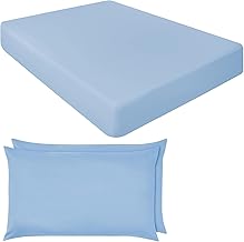 Extra Deep Fitted Sheets 16"/40CM Deep Luxury Percale in 15 Colours (Sky Blue, Double + Pillowcase Pair)