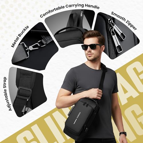 Image of OCEANEVO Stylish Anti Theft Crossbody Sling Bag for Men WITH Luggage Tag, Chest Bag for Travel WITH Lock and USB Charging Port