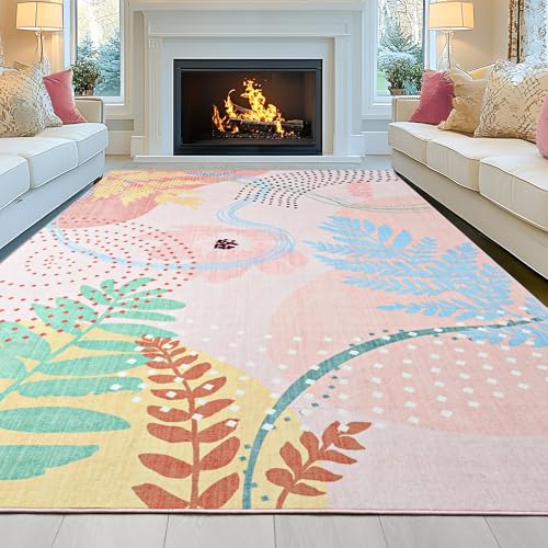 ST. BRIDGE Faux Wool Boho Floral Area Rug 5x8, Modern...