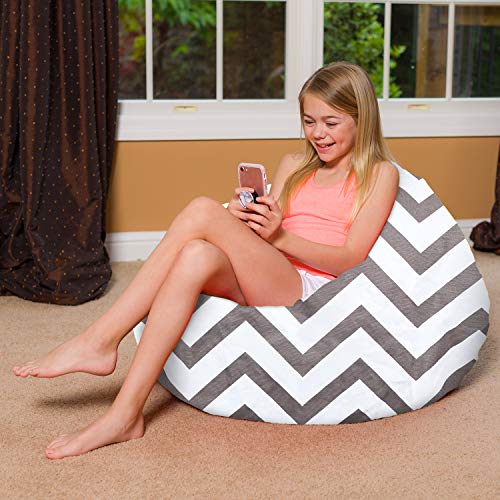 Posh Creations Beanbags Bean Bag Chair, Large-38in, Canvas Chevron Gray and White by Posh Creations - Image 4