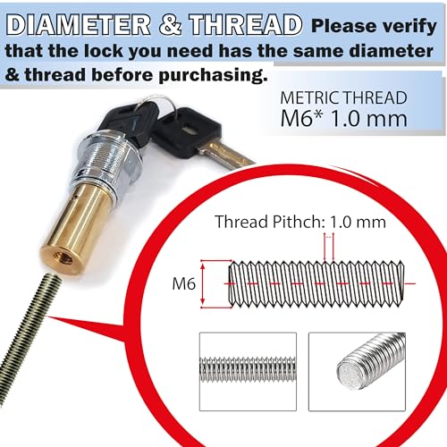 Image of Gumball Machine Lock and Key - Top Lid Lock & Key for Gumball Vending Machine with Metric Thread M6-1.0 mm Center Rod. 2in Capsule Machine & Candy Machines - Replacement Part - (2pc-Flat Key Auk 1)