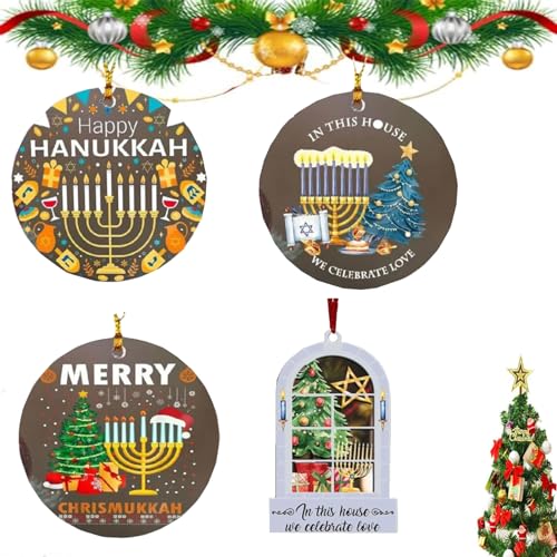 Christmas Hanukkah Acrylic Ornament, Hanukkah Ornaments,Hanukkah Ornaments for Tree, Personalized Acrylic Ornament, Hanukkah Ornaments for Christmas Tree (4PCS)