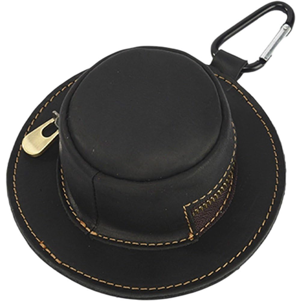 Casiler Men's Black Mini Coin Purse Leather Wallet Cowboy Hat Shape Change Purse Pocket With Keychain Fashionable Keychain Wallet Travel Gift Coin Pocket