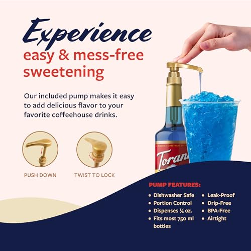 Image of Torani Blue Curacao Syrup, Non-Alcoholic Flavoring for Drinks, Glass Bottle with Pump Included, 25.4 Fl Oz