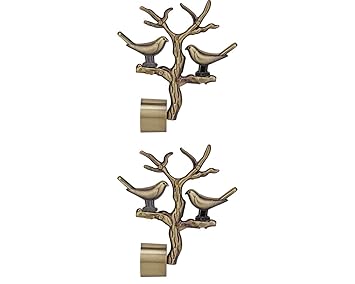 Gracy Antique Brass Curtain Holder Brackets Finials Set (Cb-306 Antique Beige, Large) - Pack Of 2 Pieces(Rod Pocket)