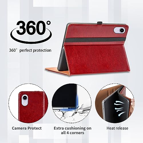 Cover iPad Mini 7/6 Anti-Rayures Rouge Solution Durable avec Support et Porte-Documents