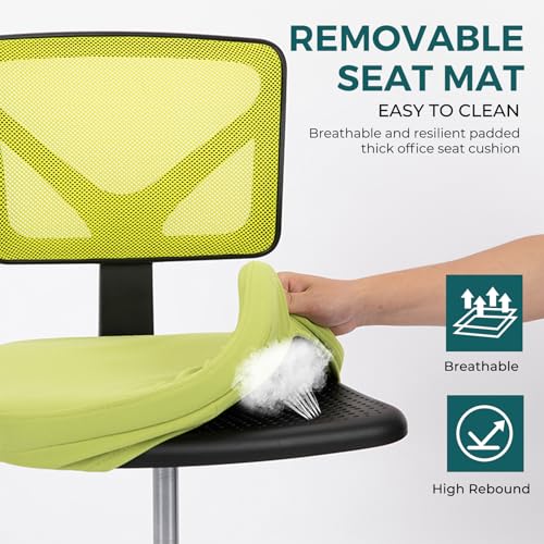 Image of DUMOS Small Desk Chair Armless, Ergonomic Adjustable Home Office Swivel Rolling Task Chair No Arms, Comfy Mesh Mid Back Computer Work Vanity Desk Chiars with Wheels for Small Spaces, Green