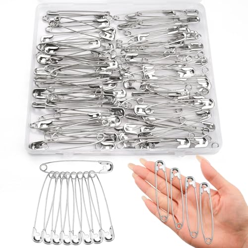 100 PCS 3 Inches Large Safety Pins for Clothes, Big Heavy Duty Safety Pins, Rust-Resistant Nickel Plated Steel Clothing Pin for Clothes Sewing Craft