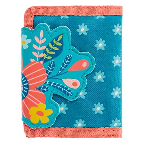 Image of Stephen Joseph, Kids Wallet, Tri-Fold Bi-Fold Wallet for Boys & Girls with Zipper Coin Pocket, Durable Polyester Small Wallet for Kids, Cute Designs for School & Travel, Turquoise Floral
