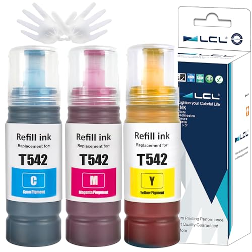 LCL Compatible Ink Refill Bottles Replacement for 542 T542 Ink Compatible with Ecotank ET-5150 ET-5170 ET-5180 ET-5850 ET-5800 ET-5880 ET-16600 ET-16650 ST-C8000 ST-C8090 Printers(Cyan Magenta Yellow)