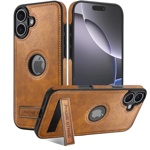 KSELF Leather Case for iPhone 17 Case, Protective Slim with Kickstand Shockproof Phone Cases, Built-in Invisible Stand Compatible with iPhone 17 6.3'' (Brown)