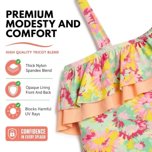 Image of Kanu Surf Girls Morgan Floral Ruffle 1-Shoulder 1-piece Swimsuit
