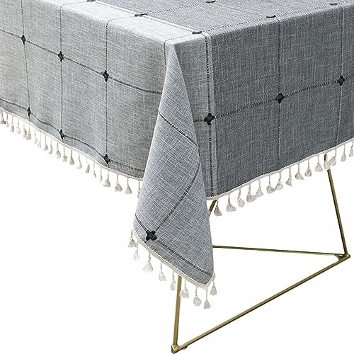 Nappe en coton lin gris avec franges de protection rectangulaire