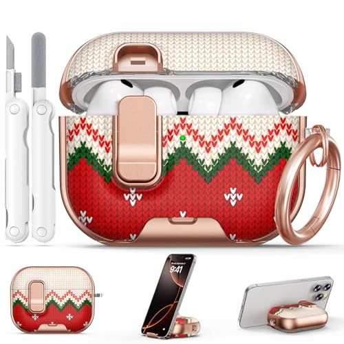 Image of for AirPod Pro 3 Case 2025, with Safty Lock & Phone Stand for Floral AirPod Pro 3 Generation Case Cover for Women Girly, iPod Pro 3 Cases with Keychain & Cleaner Kit -Red Christmas