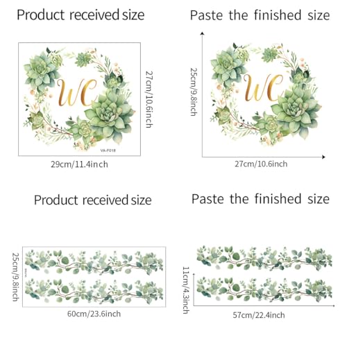 Toilette Blumen Grün Wandaufkleber Eucalyptus Pflanzen Blätter, PVC Toilettendeckel aufkleber Bad Möbel Tür Schild Dekor Abnehmbar und selbstklebend (F018+F028)