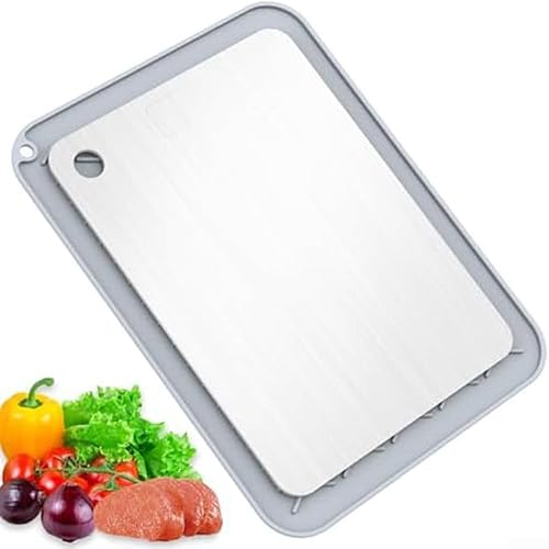 Miniatura 8 de Tabla de cortar de acero inoxidable para cocina casera para verduras y carnes, diseño SimpleClean para tareas de preparación de cocina (25 x 15)