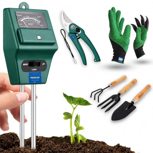 Image of FreshDcart 3-in-1 Soil Moisture Sensor & pH Meter Combo - Soil Moisture, pH & Sunlight Tester with Garden Gloves, Garden Tools & Pruning Scissor for Plants, Agriculture & Gardening (Combo of 4)