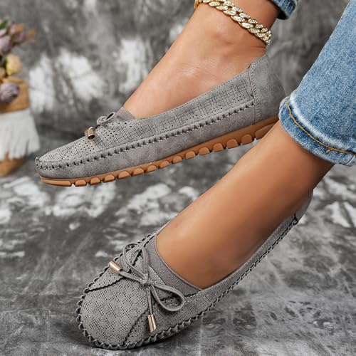 Curvahouse Orthopedic Leather Shoes, Lightweight Anti-Slip Breathable Sandals, Dressy Slip-On Bow-Knot Round Toe Flats Loafers4