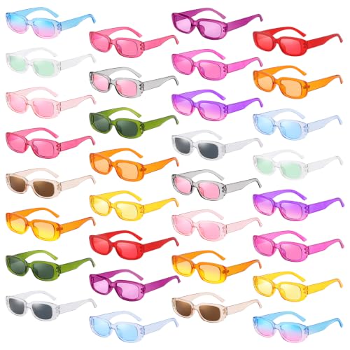 16/32 Pack Retro Rectangle Sunglasses Classic Women Vintage Square Eyewear Matte Clear Narrow Frame Fashion Glasses
