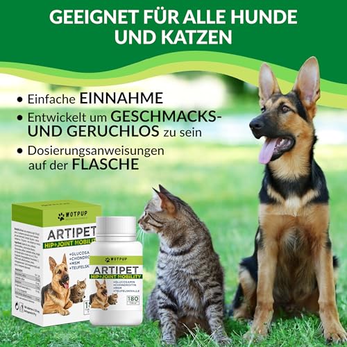 Gelenktabletten Hund - 180 hochkonzentrierte Tabletten mit MSM, Teufelskralle, Chondroitin und Glucosamin. Entzündungshemmend für Hunde, ideal zur Bekämpfung von Arthritis und Arthrose.