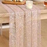 Artoid Mode Gold Gauze Pink Table Runner 120 Inch 10FT, Glitter Metallic Foil Sheer Dining Wedding Anniversary...