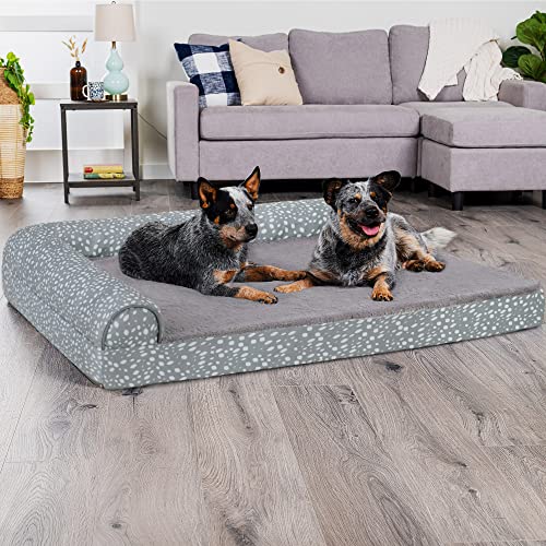 Image of Furhaven Cooling Gel Dog Bed for Large Dogs w / Removable Bolsters & Washable Cover, For Dogs Up to 125 lbs - Plush & Almond Print L Shaped Chaise - Gray Almonds, Jumbo Plus /XXL