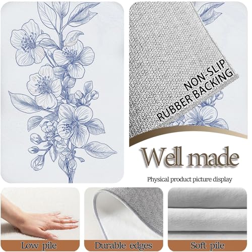 Alfombra de dormitorio 60x90 lavable con diseño botánico blanco 6