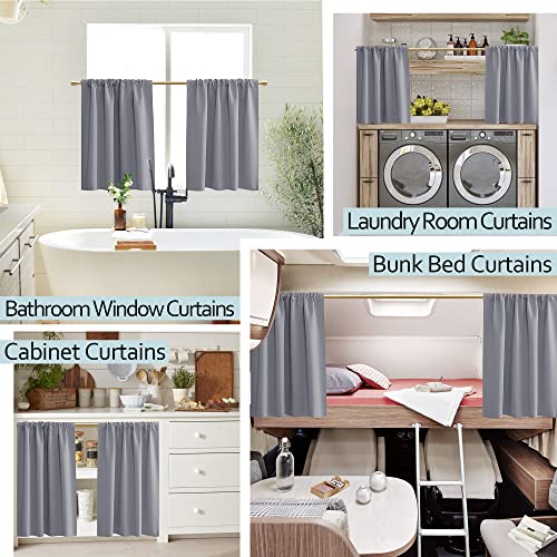 Panelsburg Half Window Tier Light Gray Short Curtains 30 Inches Long For Small Window Treatments Rod Pocket Solid Blackout Grey Cafe Curtains For Kitchen/Kids Bedroom/Cabinet/Basement/Rv,One Pair #TOP2