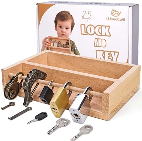 Woodtoe Montessori Lock and Key Toy Set for Kids, Educational Lock Set Keys, Wooden Learning Montessori Materials Gift for 3 4 5 Years Old Toddlers, Preschool, Home Classroom STEM Educational Toys
