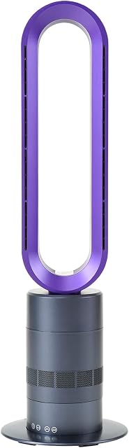 Simple Deluxe Bladeless Tower Fan Cooler, 32-inch Bladeless Fan Ceramic Heater with Remote Control, 120° Oscillating 9H Timer, 10 Speeds, Circulator Fan for Home, Bedroom, Purple, Black