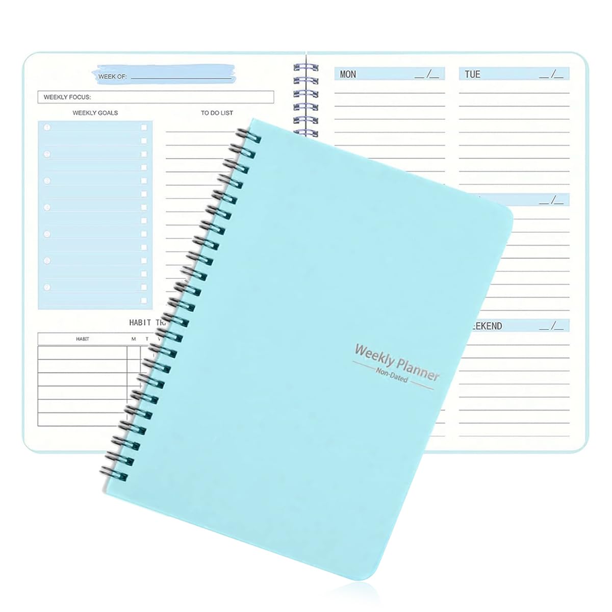 Weekly Planner 2025 Diary, A5 Note Book Diary 2025, Daily Planner 2025 Waterproof Blue PP Cover 52 Pages Notebook Weekly Goals Tracking Notebook School Gift for Students Friends-image-8
