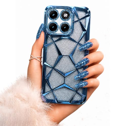Image of VONZEE Gradient Glitter Case for Moto Edge 70 Fusion, Luxury Electroplated 3D Cube, Diamond Bling Shiny Soft TPU Clear Shockproof Women Girls Protective Phone Cover (Sierra)