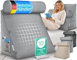maxVitalis Rückenkissen Bett / Sofa mit Abnehmbarer Nackenrolle und Seitentasche, Rückenstützkissen mit Nackenkissen, Bezug waschbar, Lesekissen, Bücherkissen, Rückenlehne, Hellgrau, 55×50×30 cm