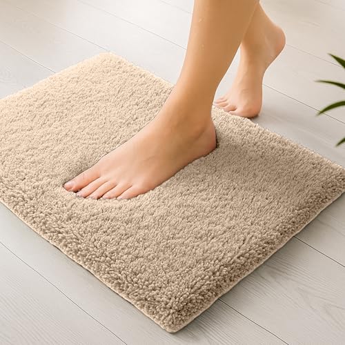 Image of enera Microfibre Bathmat | Soft & Absorbent 1700 GSM Rug | Non-Slip Latex Backing | Quick Dry, Washable Multipurpose Floor Mat for Bathroom, Bedroom, Kitchen & Home (STELLO) (Taupe, 40x60)