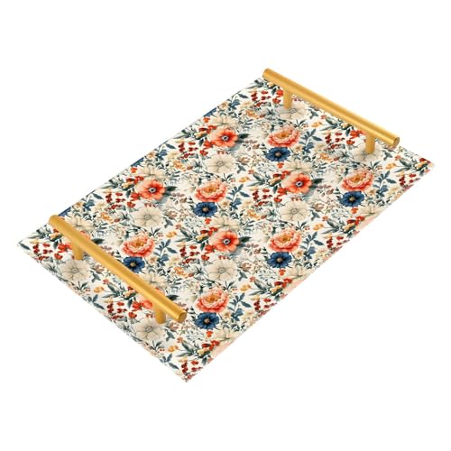 NFMILI Flowers Colorful Vanity Tray Rectangle Acrylic Bathroom Tray Serving Trays for Centerpieces Modern Home Decor for Kitchen Bathroom Bedroom Living Room 7.9 × 11.8 in