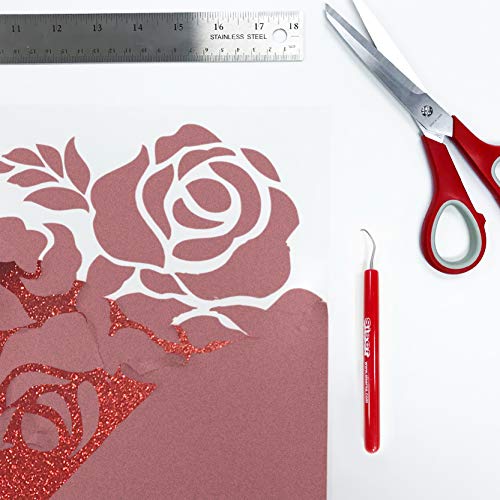 Siser Glitter Heat Transfer Craft Vinyl Roll 5Ft X 10" Roll Including Stainless Steel Weeding Tool (Red) #TOP2