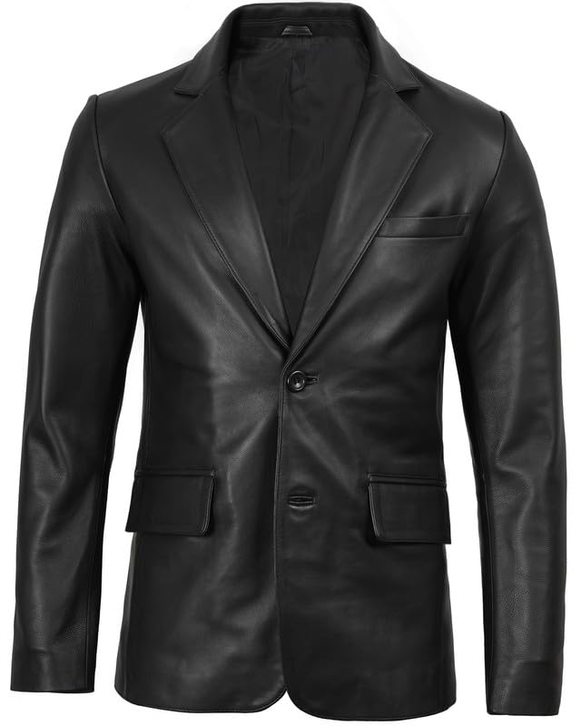 Image of Decrum Leather Blazer for Men | Real Lambskin Leather, Multiple Pockets, Polyester Lined