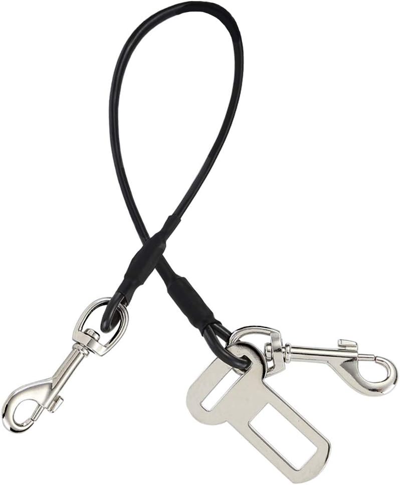 ACBungjiGraceMe Car Pet Dog Cat Seat Safety Belt Latch Buckle No-Chew Leash Restraint Harness Coated Stainless Steel Heavy Duty Isofix Connector Small Medium Large (Small - 16 Inch)