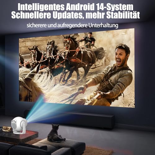 Mini Beamer Unterstützt 4K & 8K 1080P, Smart Beamer mit 5G WiFi 6 BT 5.4, Android 14-System, Tragbarer Projektor 270° Dreh mit HDMI/USB/DC, 8G Speicher, Auto Horizontal Trapezoid Correction (Weiß) – Bild 3