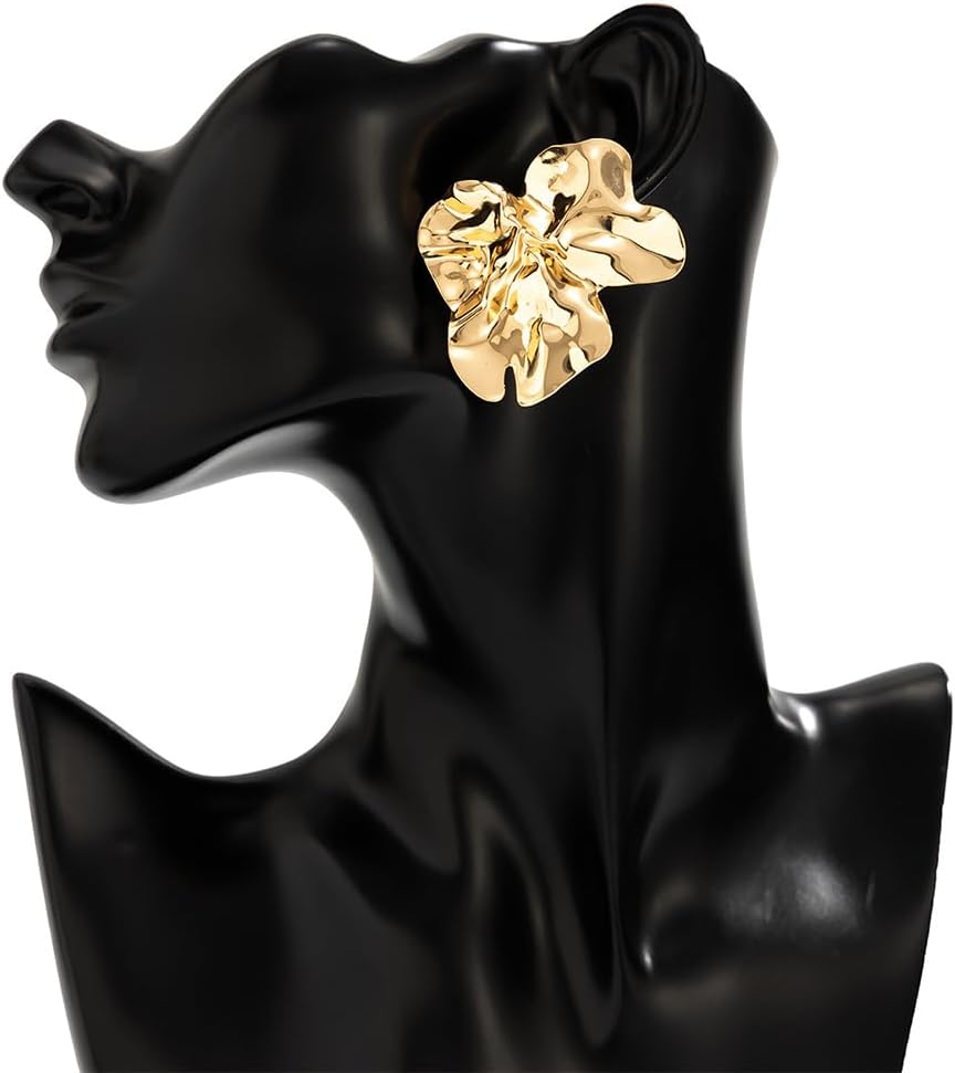 Gold Statement Earrings for Women,Irregular Silver Geometric Big Flower Earrings Chunky Drop Earring,Aesthetic Vacation Jewelry Accessories Gifts - Image 4