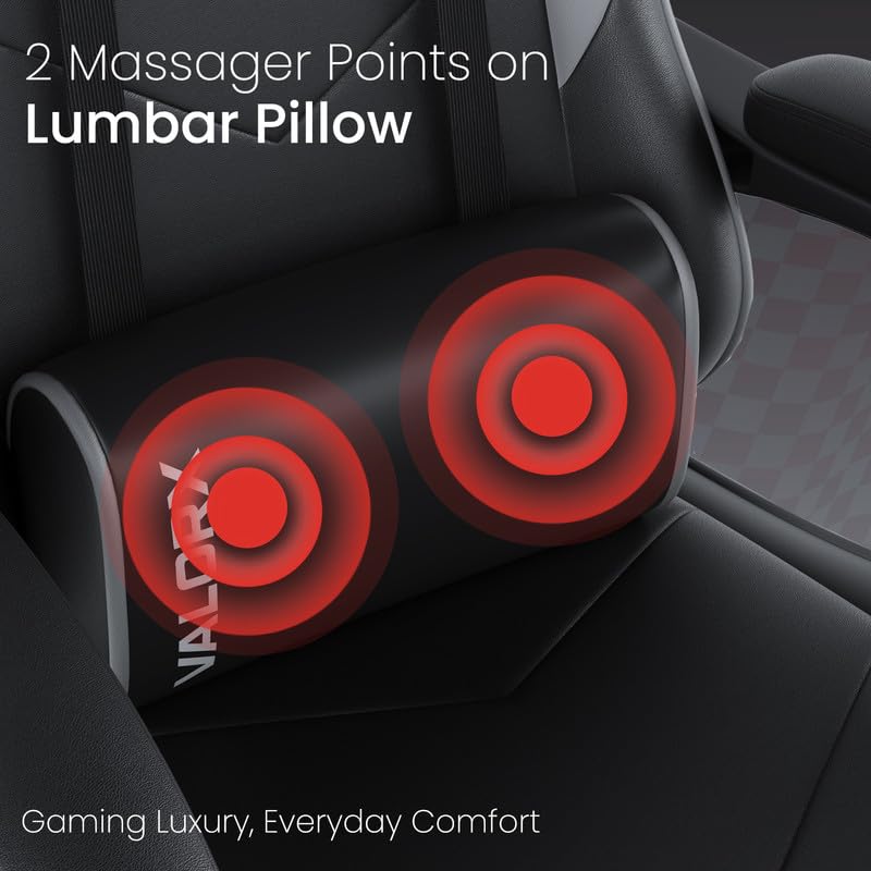 Image of ValorX USA Vector 2026 Edition I Ergonomic Gaming & Computer Chair in PU Leather | Dual Massager Back Cushion | Adjustable Neck & Lumbar Support | Ergo-Sync Armrests | Retractable Footrest (Grey)