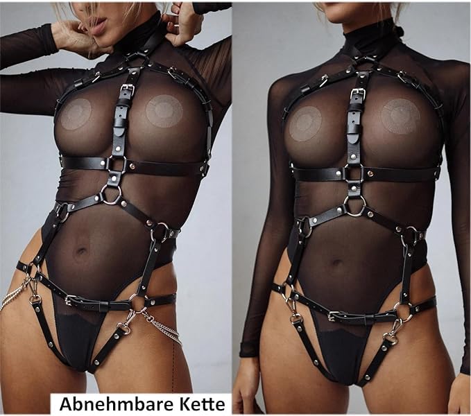FANSEELM Leder-Harness für Frauen - Sexy Outfit für Party, Punk Erotische Lingerie, Rave Cosplay Gothic Kostüm, Fetisch Bondage - Gürtel, Brust-Harness
