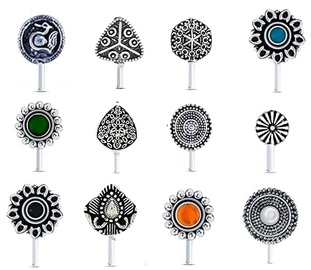 Oxidised nose pin for women | Clip on | Press On | Without piercing | Silver | Latest nose pin deigns-image-33