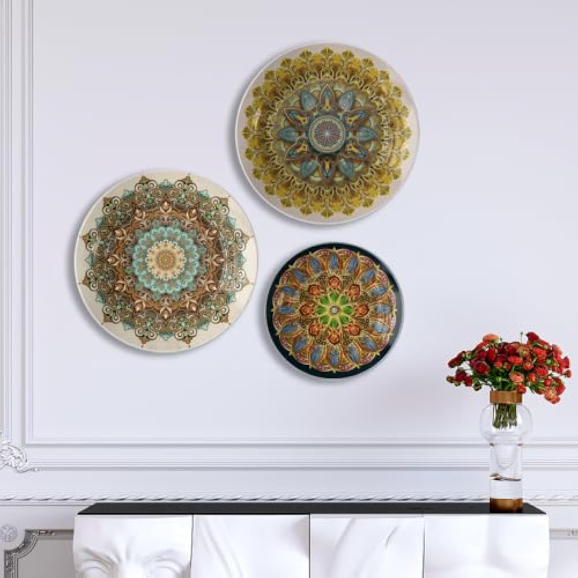 Mandala Decorative Wall Plates Set of 3, Bohemian Ethnic Art