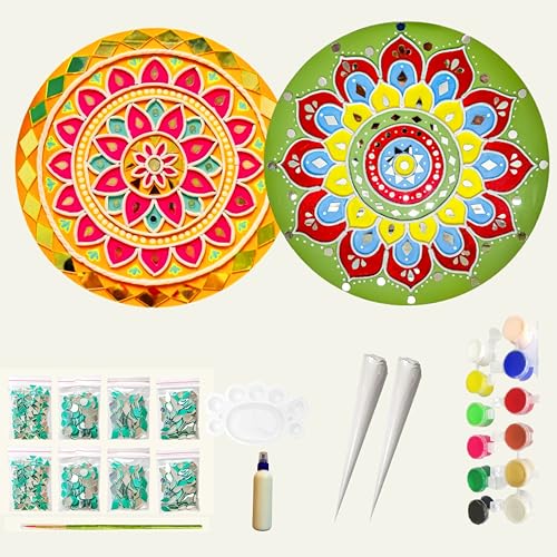 Image of lippan Art Materials DIY kit with 2 premarked Mandala lippan MDF Board Decorative Mirrors lippan Art kit for Kids Adults wall Decoration for Home Decor